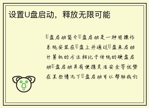 设置U盘启动，释放无限可能